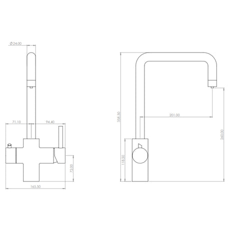 4-in-1 Instant Hot Water Kitchen Sink Tap- Dual Handles, Brushed Nickel