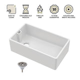 Single Bowl Fireclay Ceramic Belfast Kitchen Sink & Basket Strainer Waste - 795mm