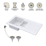 1.5 Bowl Fireclay Ceramic Inset Kitchen Sink with Compatible Drainer Wastes - 1010mm