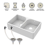 Double Bowl Fireclay Ceramic Butler Kitchen Sink Bundle with Overflows & Wastes