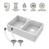 Double Bowl Fireclay Butler Kitchen Sink -  Bundle Includes Full Weir, Tap Hole & Wastes