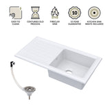 Single Bowl Fireclay Inset Kitchen Sink & Drainer, Compatible Waste, 1010mm