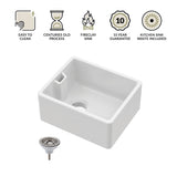 Single Bowl Fireclay Compact Belfast Kitchen Sink & Basket Strainer Waste - 460mm