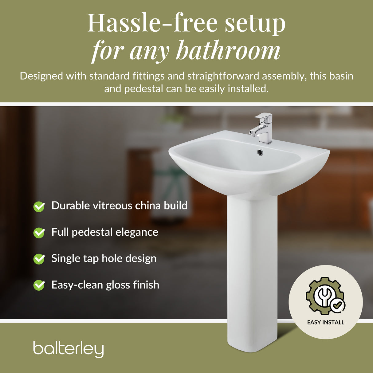 Sleek Modern White 545mm Round Bathroom Basin & Pedestal