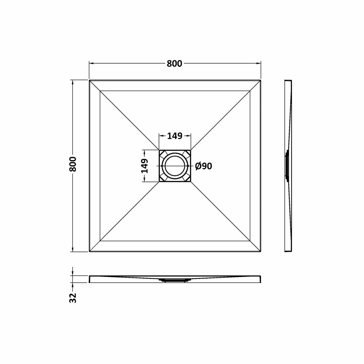 Premium Slimline Square Shower Tray - Choice of Size and Finish
