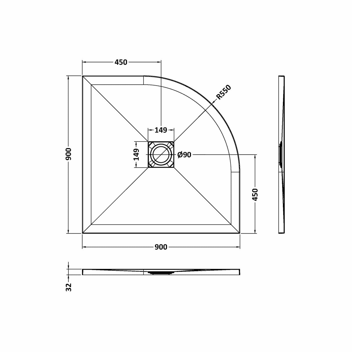 Premium Slimline Quadrant Shower Tray - Multiple Sizes and Finishes