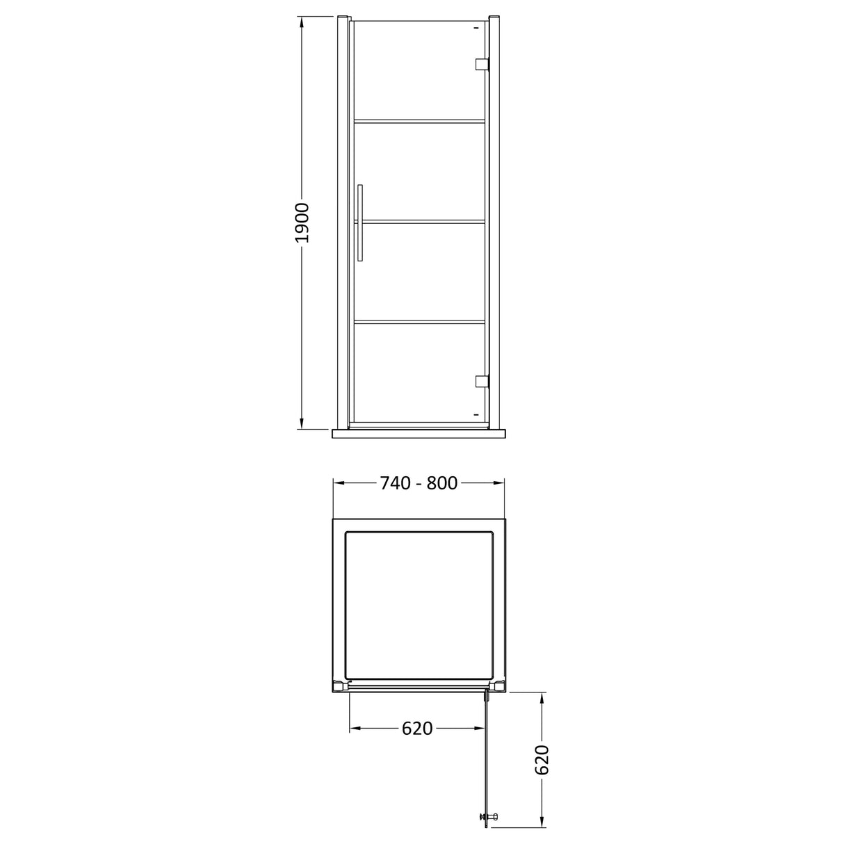 8mm Toughened Safety Glass Hinged Shower Door, Black