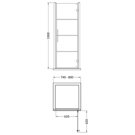 8mm Toughened Safety Glass Hinged Shower Door, Black