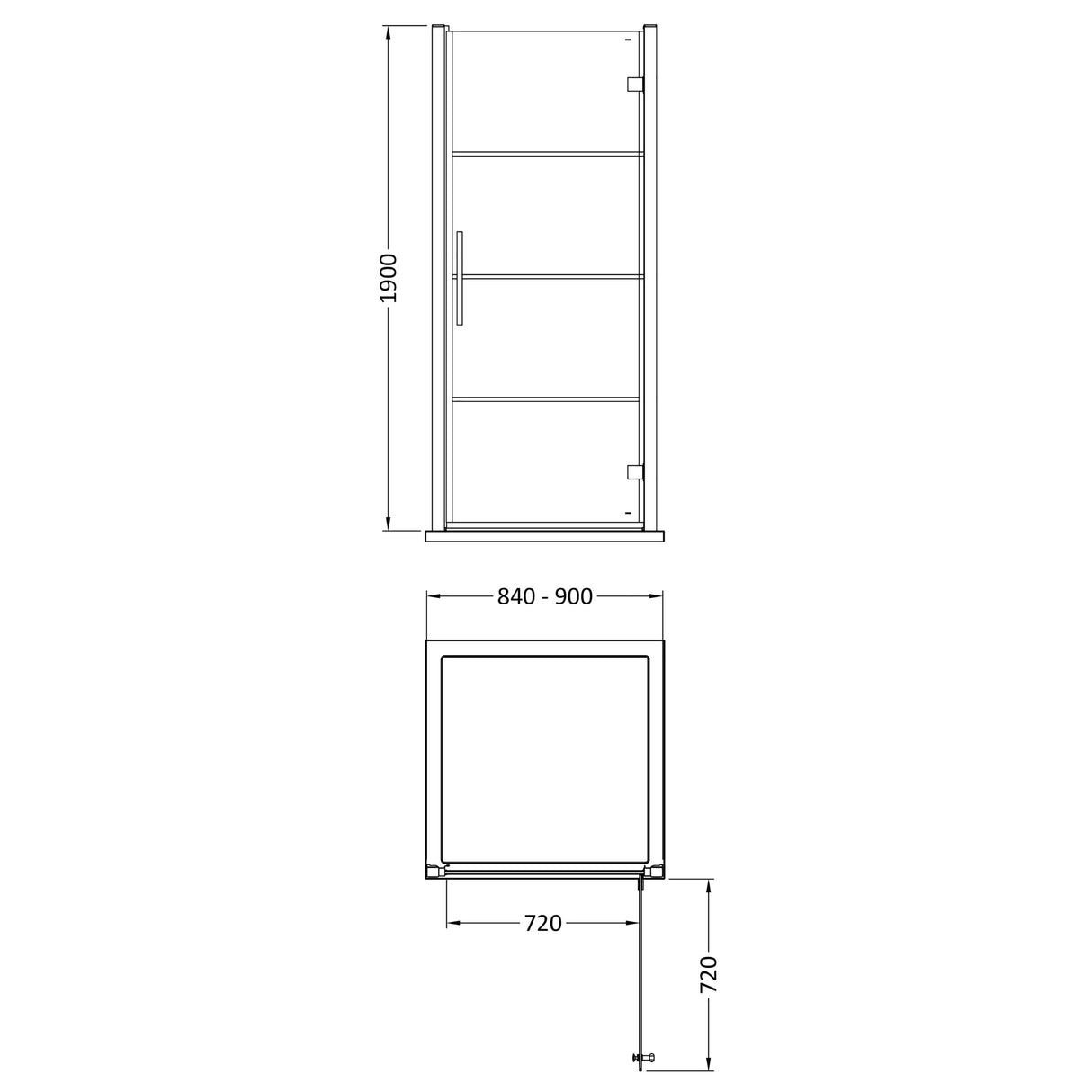 8mm Toughened Safety Glass Hinged Shower Door, Black