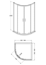 8mm Toughened Safety Glass Quadrant Shower Enclosure and Resin Shower Tray - Choice of Size and Finish