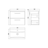 Wall Hung 2 Drawer Vanity Unit with Mid-Edge Ceramic Basin - Choice of Colour, Handle Finish and Size