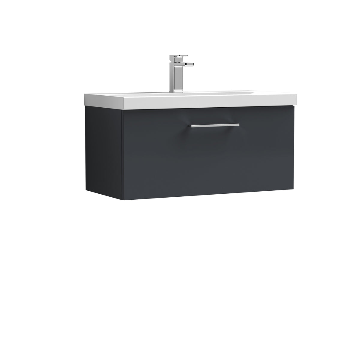Wall Hung 1 Drawer Vanity Unit with Mid-Edge Ceramic Basin - Choice of Colour, Handle Finish and Size