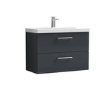 Wall Hung 2 Drawer Vanity Unit with Mid-Edge Ceramic Basin - Choice of Colour, Handle Finish and Size