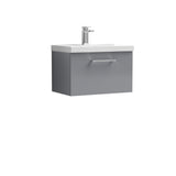 Wall Hung 1 Drawer Vanity Unit with Mid-Edge Ceramic Basin - Choice of Colour, Handle Finish and Size
