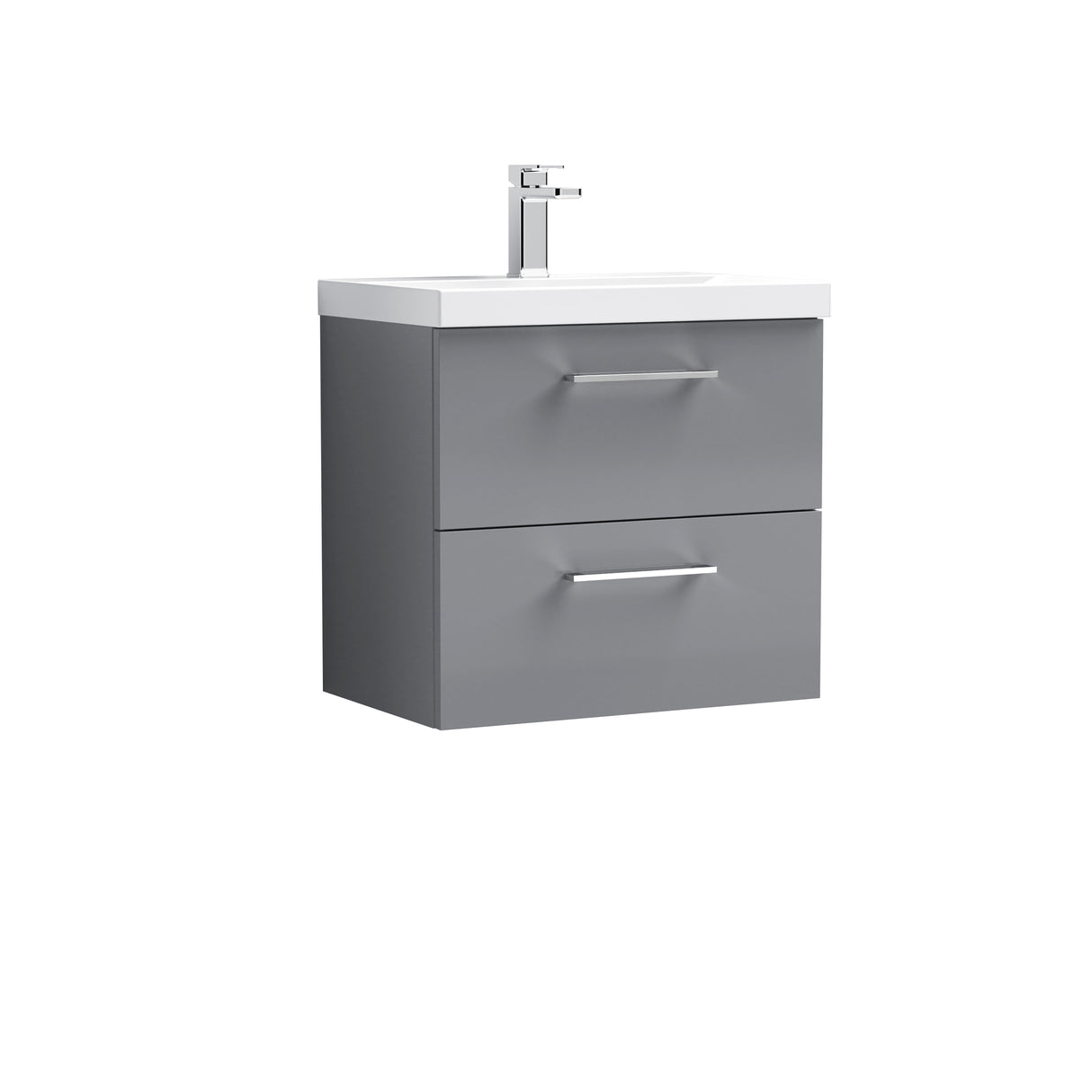 Wall Hung 2 Drawer Vanity Unit with Mid-Edge Ceramic Basin - Choice of Colour, Handle Finish and Size