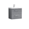 Wall Hung 2 Drawer Vanity Unit with Mid-Edge Ceramic Basin - Choice of Colour, Handle Finish and Size
