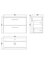 Wall Hung 2 Drawer Vanity Unit with Mid-Edge Ceramic Basin - Choice of Colour, Handle Finish and Size