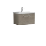 Wall Hung 1 Drawer Vanity Unit with Mid-Edge Ceramic Basin - Choice of Colour, Handle Finish and Size