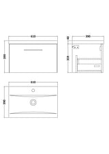 Wall Hung 1 Drawer Vanity Unit with Mid-Edge Ceramic Basin - Choice of Colour, Handle Finish and Size