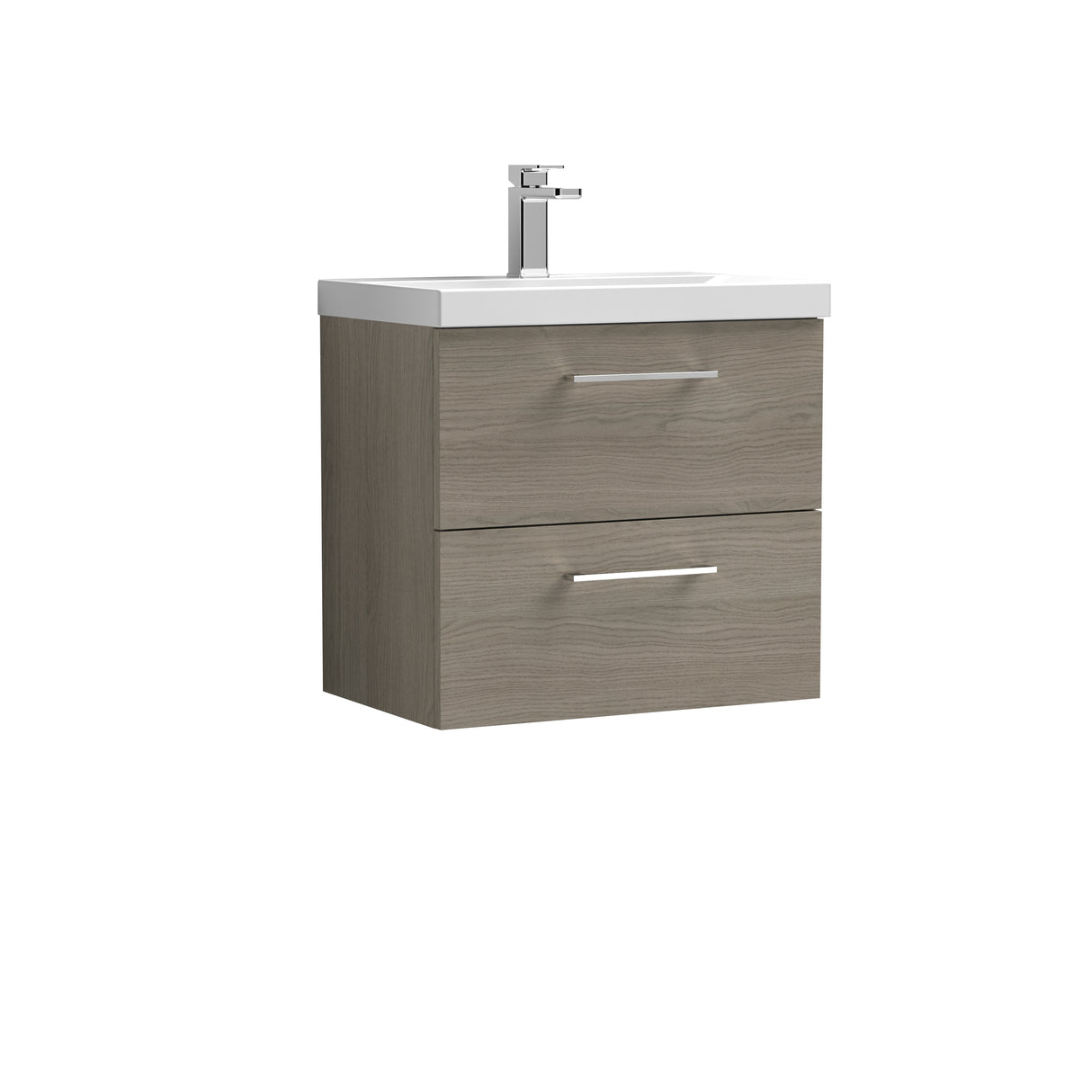 Wall Hung 2 Drawer Vanity Unit with Mid-Edge Ceramic Basin - Choice of Colour, Handle Finish and Size