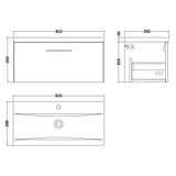 Wall Hung 1 Drawer Vanity Unit with Mid-Edge Ceramic Basin - Choice of Colour, Handle Finish and Size