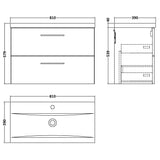 Wall Hung 2 Drawer Vanity Unit with Mid-Edge Ceramic Basin - Choice of Colour, Handle Finish and Size