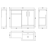 Bathroom Vanity Unit with Basin & WC, Right Hand, 1100mm x 390mm - Choice of Colour