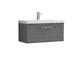 Wall Hung 1 Drawer Vanity Unit with Mid-Edge Ceramic Basin - Choice of Colour, Handle Finish and Size