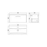 Wall Hung 1 Drawer Vanity Unit with Mid-Edge Ceramic Basin - Choice of Colour, Handle Finish and Size