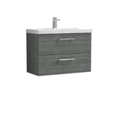 Wall Hung 2 Drawer Vanity Unit with Mid-Edge Ceramic Basin - Choice of Colour, Handle Finish and Size