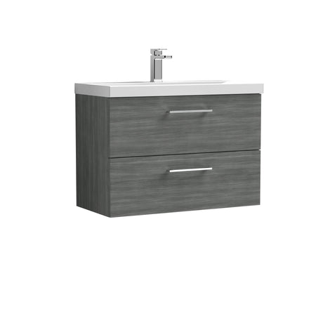 Wall Hung 2 Drawer Vanity Unit with Mid-Edge Ceramic Basin - Choice of Colour, Handle Finish and Size