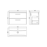 Wall Hung 2 Drawer Vanity Unit with Mid-Edge Ceramic Basin - Choice of Colour, Handle Finish and Size