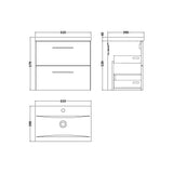 Wall Hung 2 Drawer Vanity Unit with Mid-Edge Ceramic Basin - Choice of Colour, Handle Finish and Size