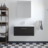 Wall Hung 1 Drawer Vanity Unit with Mid-Edge Ceramic Basin - Choice of Colour, Handle Finish and Size