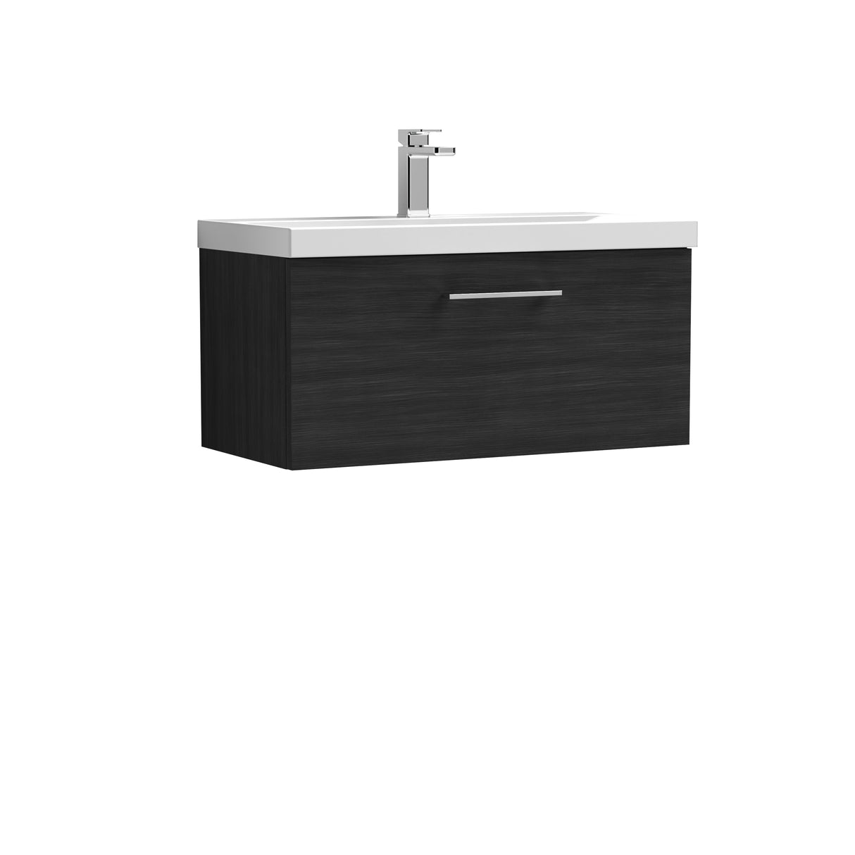 Wall Hung 1 Drawer Vanity Unit with Mid-Edge Ceramic Basin - Choice of Colour, Handle Finish and Size