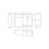 Bathroom Vanity Unit with Basin & WC, Right Hand, 1100mm x 390mm - Choice of Colour