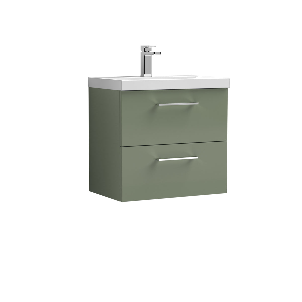 Wall Hung 2 Drawer Vanity Unit with Mid-Edge Ceramic Basin - Choice of Colour, Handle Finish and Size