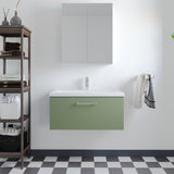Wall Hung 1 Drawer Vanity Unit with Mid-Edge Ceramic Basin - Choice of Colour, Handle Finish and Size