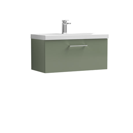 Wall Hung 1 Drawer Vanity Unit with Mid-Edge Ceramic Basin - Choice of Colour, Handle Finish and Size