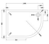 Bathroom Offset Quadrant Shower Tray, Anti-Slip, Choice of Size and Orientation