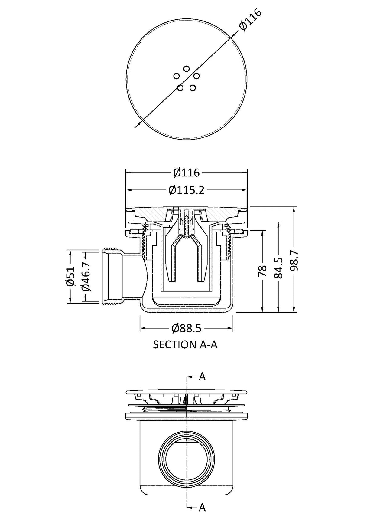 Contemporary Fast Flow Shower Tray Waste with Cover - Multiple Finishes (116x116x99mm)