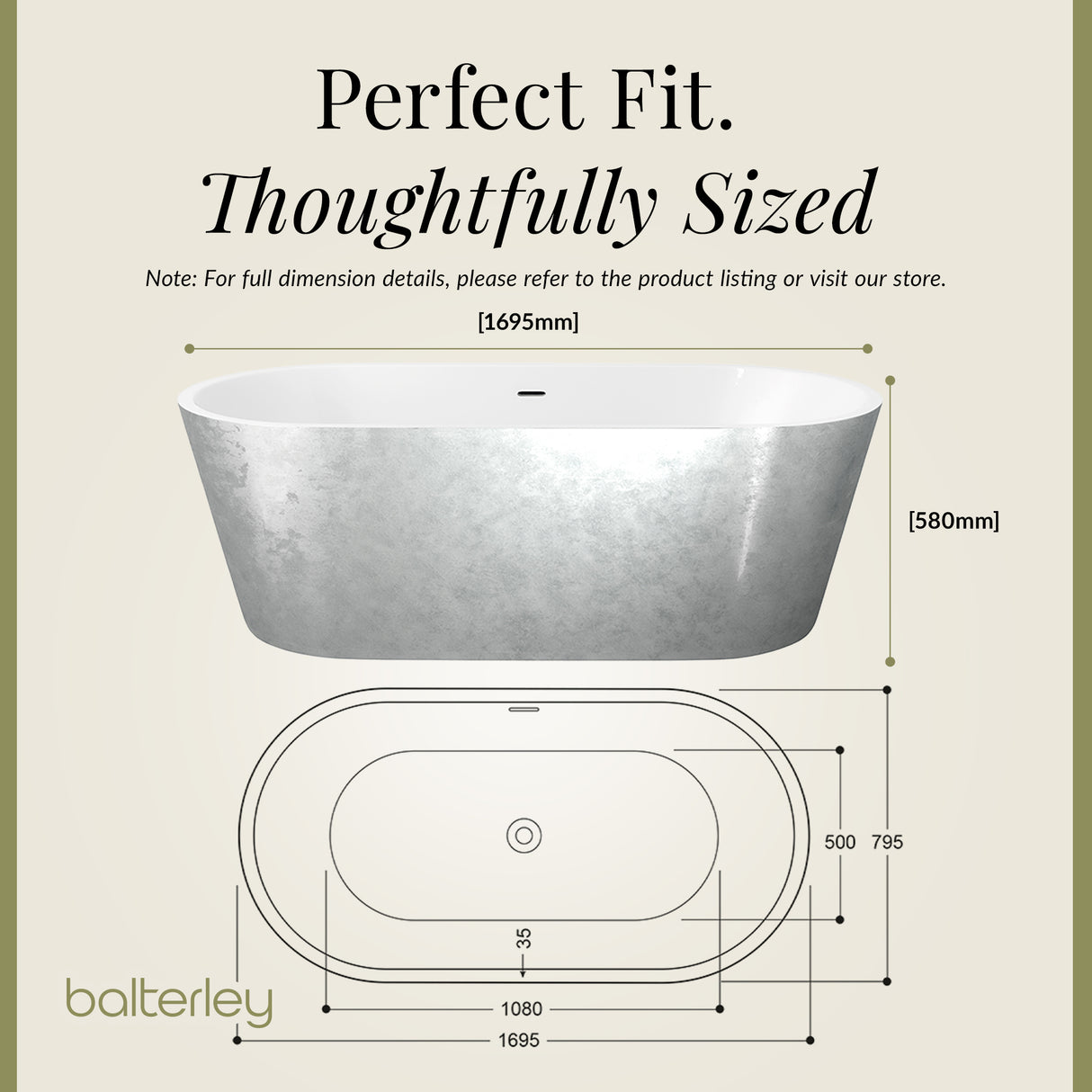 Luxury Modern Freestanding Oval Bath - Choice of Finish & Size