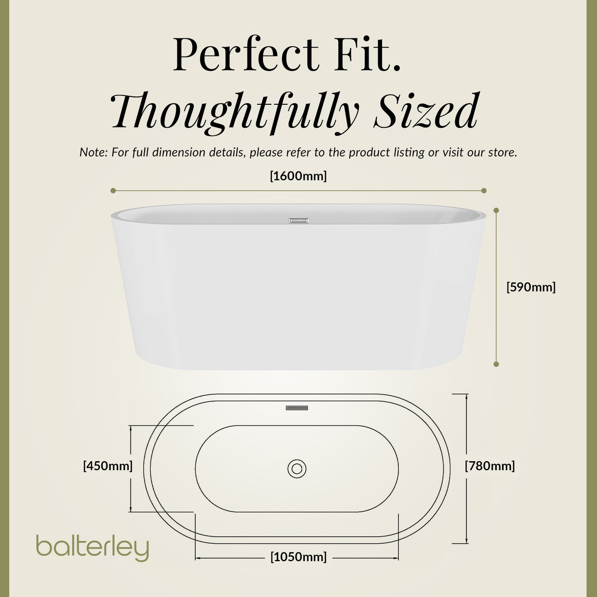 Freestanding Oval Bath by Balterley - Stunning Contemporary Bath available in a range of Sizes