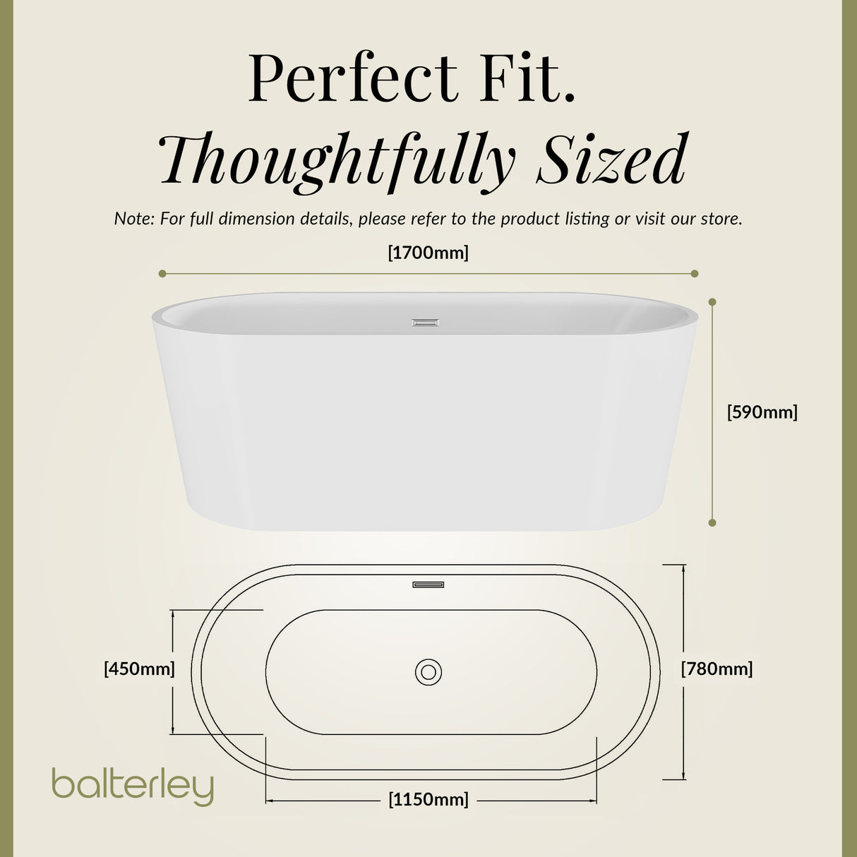 Freestanding Oval Bath by Balterley - Stunning Contemporary Bath available in a range of Sizes