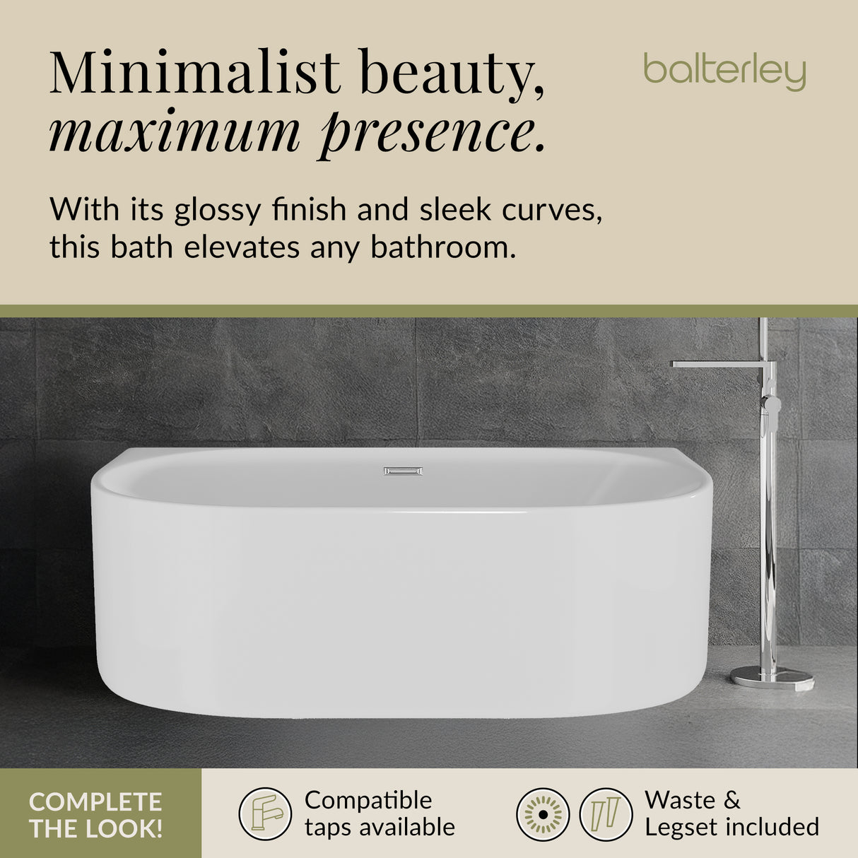 Contemporary Back To Wall Freestanding Bath from Balterley - Modern Design in Multiple Sizes