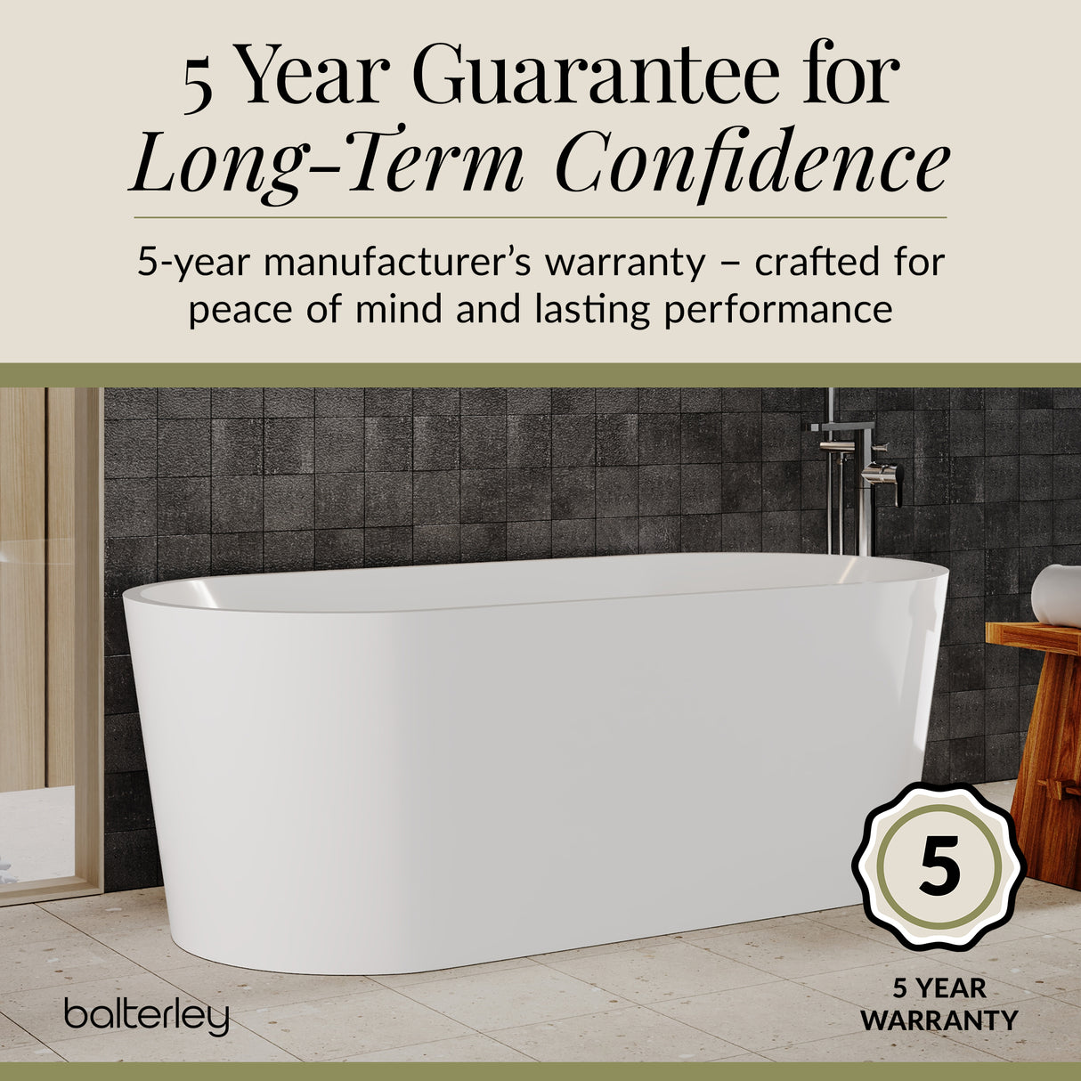 Contemporary Rounded Rectangular Freestanding Bath and Waste from Balterley - Multiple Sizes Available