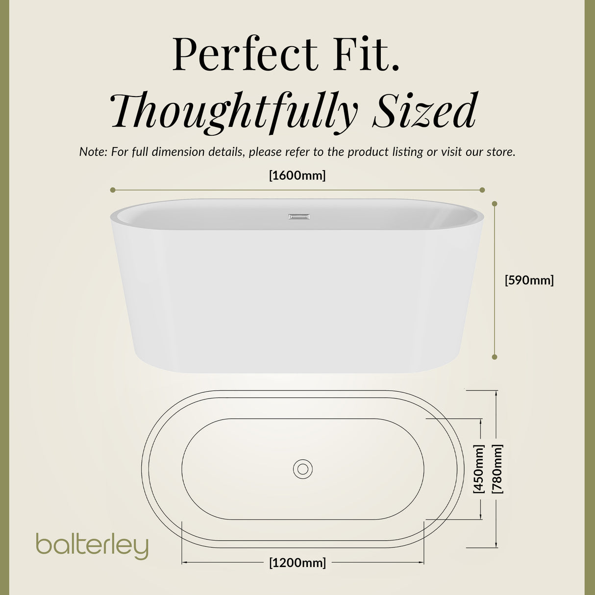 Contemporary Rounded Rectangular Freestanding Bath and Waste from Balterley - Multiple Sizes Available