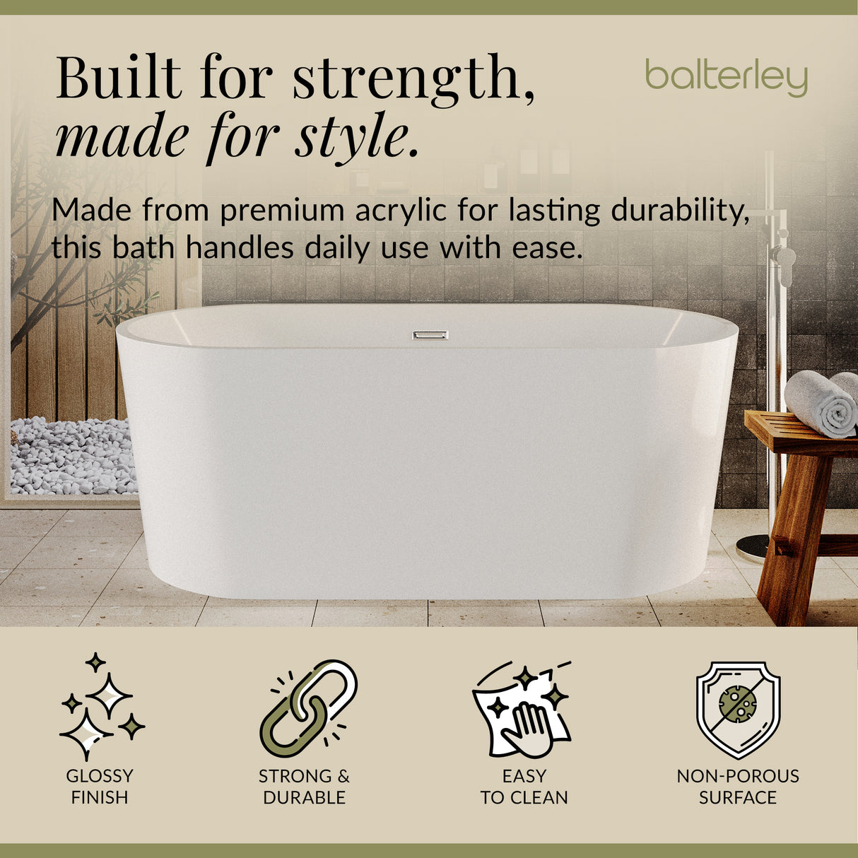 Contemporary Rounded Rectangular Freestanding Bath and Waste from Balterley - Multiple Sizes Available