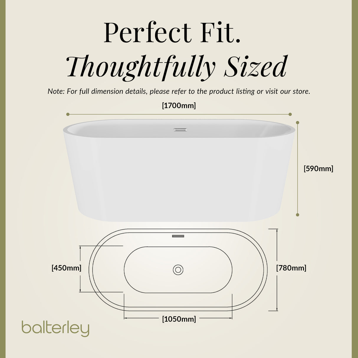 Contemporary Rounded Rectangular Freestanding Bath and Waste from Balterley - Multiple Sizes Available