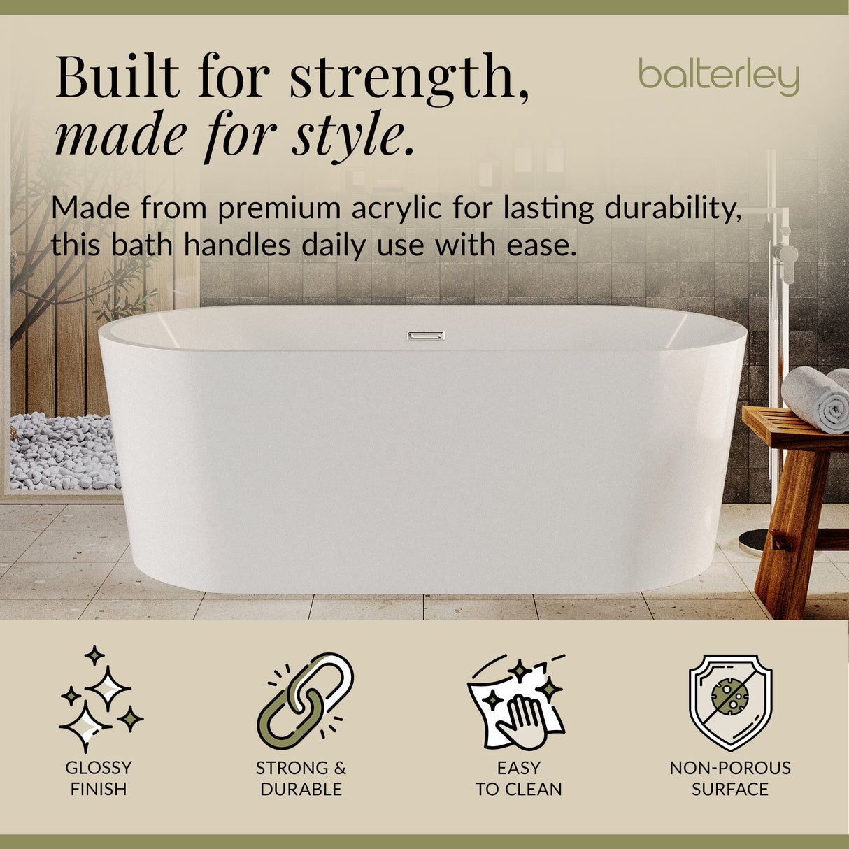Contemporary Rounded Rectangular Freestanding Bath and Waste from Balterley - Multiple Sizes Available